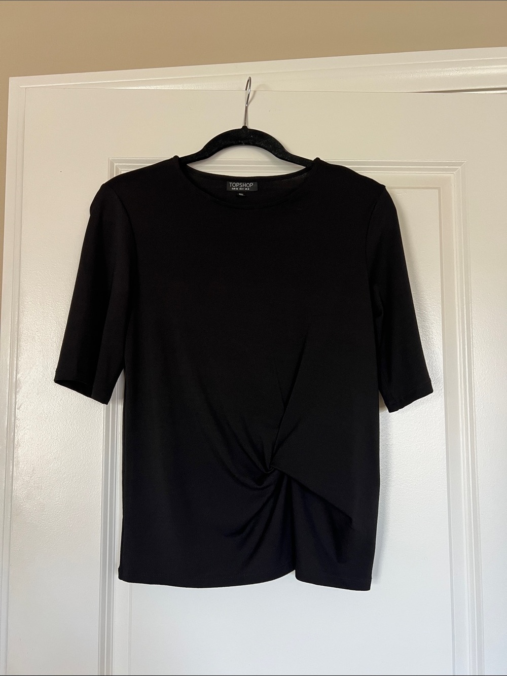 Topshop Black Short Sleeve Twist-Knot Tee